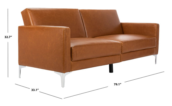 Safavieh Chelsea Versatile Foldable Futon Bed With Plush Upholstery And Sleek Design For Stylish Living Spaces Cognac / Chrome LVS2005C