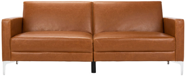 Safavieh Chelsea Versatile Foldable Futon Bed With Plush Upholstery And Sleek Design For Stylish Living Spaces Cognac / Chrome LVS2005C