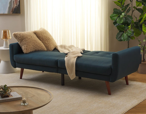 Safavieh Bushwick Versatile Foldable Futon Bed With Mid-Century Charm For Stylish Living Spaces And Guests Navy / Brown LVS2006C