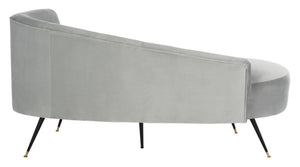 Safavieh Evangeline Elegant Parisian Settee In Plush Velvet With Chic Gold-Capped Metal Legs For Modern Interiors Grey / Black LVS6300B