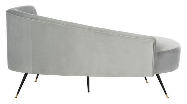 Safavieh Evangeline Elegant Parisian Settee In Plush Velvet With Chic Gold-Capped Metal Legs For Modern Interiors Grey / Black LVS6300B