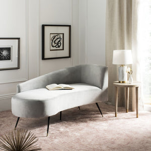 Safavieh Evangeline Elegant Parisian Settee In Plush Velvet With Chic Gold-Capped Metal Legs For Modern Interiors Grey / Black LVS6300B