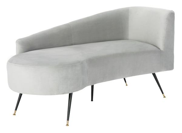 Safavieh Evangeline Elegant Parisian Settee In Plush Velvet With Chic Gold-Capped Metal Legs For Modern Interiors Grey / Black LVS6300B