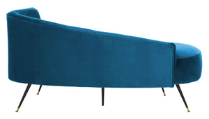 Safavieh Evangeline Elegant Parisian Settee In Plush Velvet With Chic Gold-Capped Metal Legs For Modern Interiors Navy / Black LVS6300C