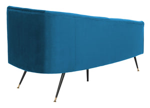 Safavieh Evangeline Elegant Parisian Settee In Plush Velvet With Chic Gold-Capped Metal Legs For Modern Interiors Navy / Black LVS6300C