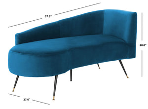 Safavieh Evangeline Elegant Parisian Settee In Plush Velvet With Chic Gold-Capped Metal Legs For Modern Interiors Navy / Black LVS6300C