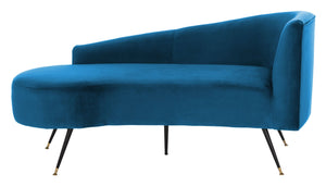 Safavieh Evangeline Elegant Parisian Settee In Plush Velvet With Chic Gold-Capped Metal Legs For Modern Interiors Navy / Black LVS6300C