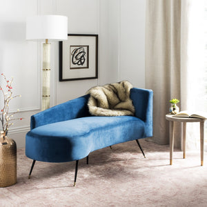 Safavieh Evangeline Elegant Parisian Settee In Plush Velvet With Chic Gold-Capped Metal Legs For Modern Interiors Navy / Black LVS6300C