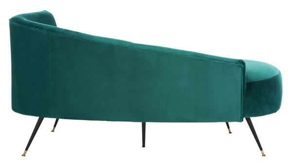 Safavieh Evangeline Elegant Parisian Settee In Plush Velvet With Chic Gold-Capped Metal Legs For Modern Interiors Emerald / Black LVS6300D