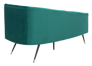 Safavieh Evangeline Elegant Parisian Settee In Plush Velvet With Chic Gold-Capped Metal Legs For Modern Interiors Emerald / Black LVS6300D