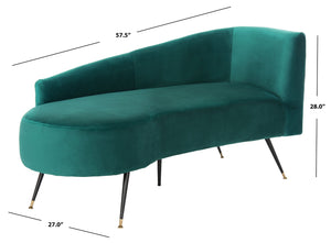 Safavieh Evangeline Elegant Parisian Settee In Plush Velvet With Chic Gold-Capped Metal Legs For Modern Interiors Emerald / Black LVS6300D