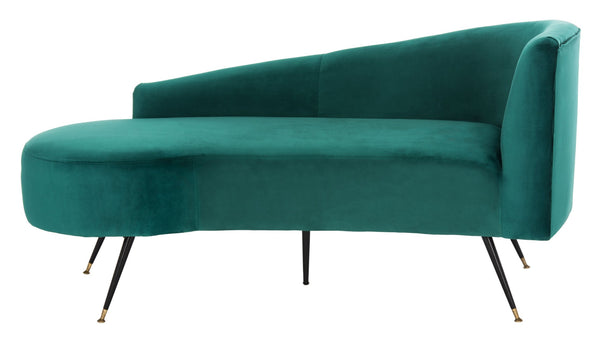Safavieh Evangeline Elegant Parisian Settee In Plush Velvet With Chic Gold-Capped Metal Legs For Modern Interiors Emerald / Black LVS6300D