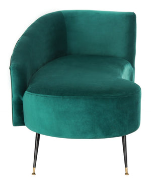 Safavieh Evangeline Elegant Parisian Settee In Plush Velvet With Chic Gold-Capped Metal Legs For Modern Interiors Emerald / Black LVS6300D