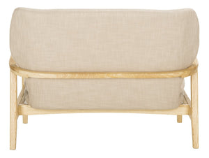 Safavieh Ellaria Loveseat – Scandinavian Minimalism With Natural Elm Wood & Elegant Tufted Upholstery Beige/Natural LVS9500A