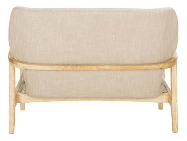 Safavieh Ellaria Loveseat – Scandinavian Minimalism With Natural Elm Wood & Elegant Tufted Upholstery Beige/Natural LVS9500A