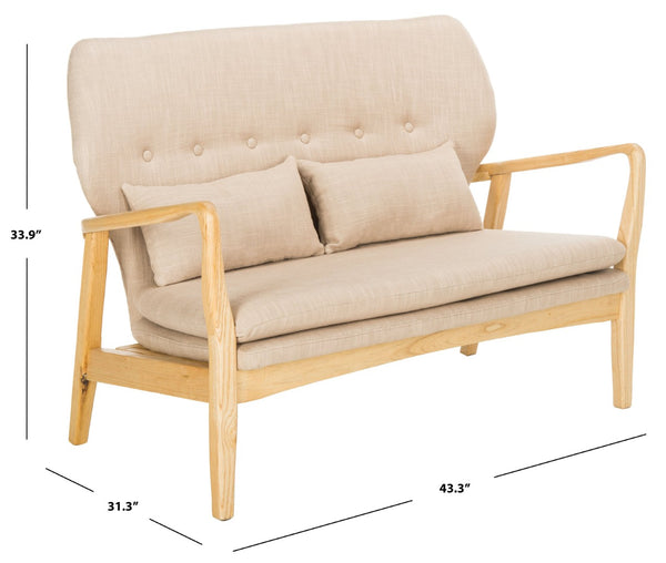 Safavieh Ellaria Loveseat – Scandinavian Minimalism With Natural Elm Wood & Elegant Tufted Upholstery Beige/Natural LVS9500A