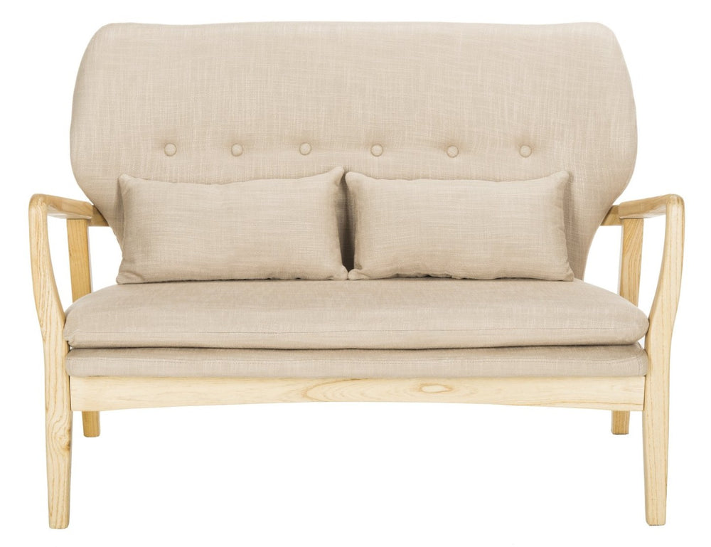 Safavieh Ellaria Loveseat – Scandinavian Minimalism With Natural Elm Wood & Elegant Tufted Upholstery Beige/Natural LVS9500A