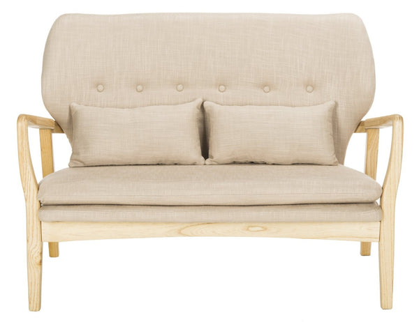 Safavieh Ellaria Loveseat – Scandinavian Minimalism With Natural Elm Wood & Elegant Tufted Upholstery Beige/Natural LVS9500A