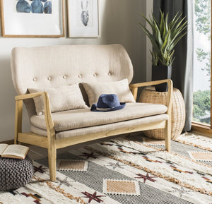 Safavieh Ellaria Loveseat – Scandinavian Minimalism With Natural Elm Wood & Elegant Tufted Upholstery Beige/Natural LVS9500A