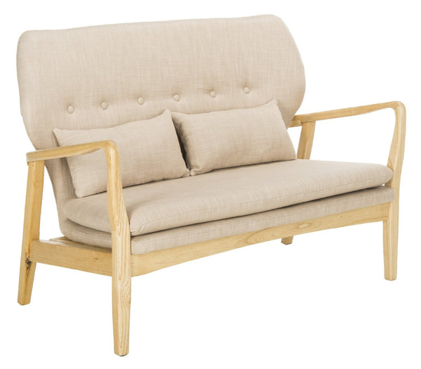 Safavieh Ellaria Loveseat – Scandinavian Minimalism With Natural Elm Wood & Elegant Tufted Upholstery Beige/Natural LVS9500A