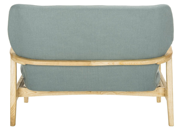 Safavieh Ellaria Loveseat – Scandinavian Minimalism With Natural Elm Wood & Elegant Tufted Upholstery Blue/Natural LVS9500B