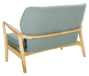 Safavieh Ellaria Loveseat – Scandinavian Minimalism With Natural Elm Wood & Elegant Tufted Upholstery Blue/Natural LVS9500B