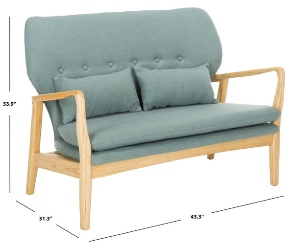 Safavieh Ellaria Loveseat – Scandinavian Minimalism With Natural Elm Wood & Elegant Tufted Upholstery Blue/Natural LVS9500B