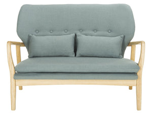 Safavieh Ellaria Loveseat – Scandinavian Minimalism With Natural Elm Wood & Elegant Tufted Upholstery Blue/Natural LVS9500B