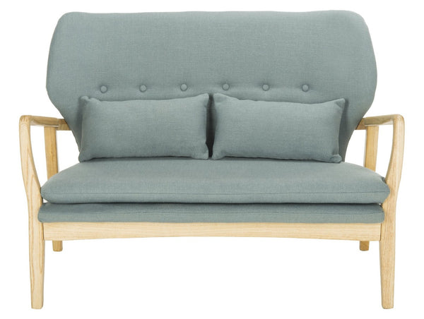 Safavieh Ellaria Loveseat – Scandinavian Minimalism With Natural Elm Wood & Elegant Tufted Upholstery Blue/Natural LVS9500B