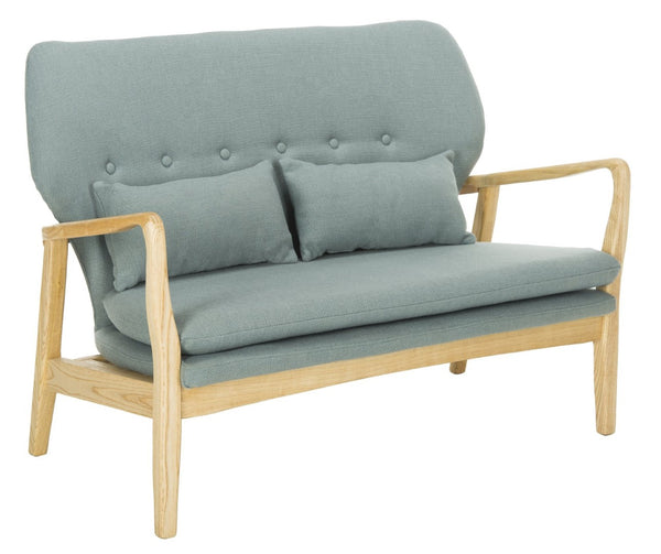 Safavieh Ellaria Loveseat – Scandinavian Minimalism With Natural Elm Wood & Elegant Tufted Upholstery Blue/Natural LVS9500B