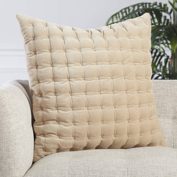 Jaipur Living Jaipur Living Winchester Cotton Velvet Lumbar Pillow Hand Quilted Coastal Bedroom Accent Beige 26" Square PLC102314