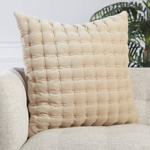 Jaipur Living Jaipur Living Winchester Quilted Velvet Cotton Lumbar Pillow for Sofa or Bed Styling Beige/White 26" Square Down PLW103464