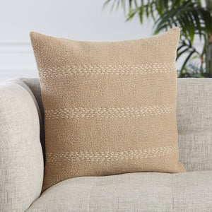 Jaipur Living Jaipur Living Trenton Cotton Embroidered Square Pillow Cover for Farmhouse Neutral Interiors Taupe PLC102308