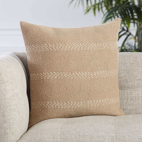 Jaipur Living Jaipur Living Trenton Cotton Embroidered Square Pillow Cover for Farmhouse Neutral Interiors Taupe PLC102308