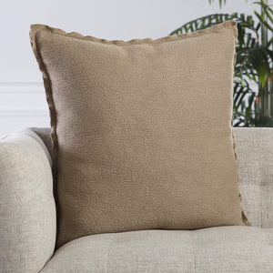 Jaipur Living Jaipur Living Warrenton Cotton Textured Square Pillow with Flanged Embroidered Border Taupe Down PLW103462