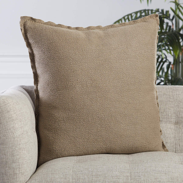 Jaipur Living Jaipur Living Warrenton Cotton Textured Square Pillow with Flanged Embroidered Border Taupe Down PLW103462