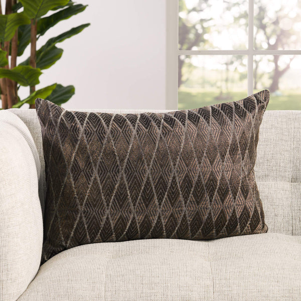 Jaipur Living Jaipur Living Milton Lumbar Pillow Cover Geometric Embroidery Cotton Viscose Sofa Accent Dark Brown PLC102487