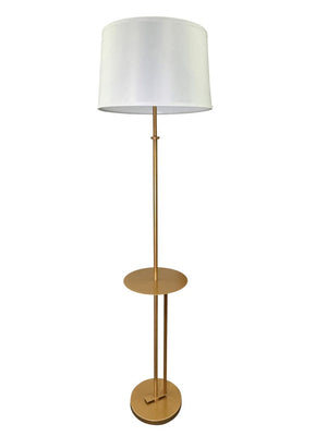 House of Troy Lyndon Matte Metal Floor Lamp with Built-In Side Table for Industrial Modern Spaces Heritage Gold LY702-HG