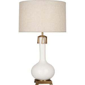 Robert Abbey Lily Athena Table Lamp Lily Glazed Ceramic with Aged Brass Accents Open Weave Heather Linen Shade