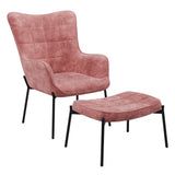 CorLiving Velvet Accent Chair with Stool Pink Salmon LYA-223-C
