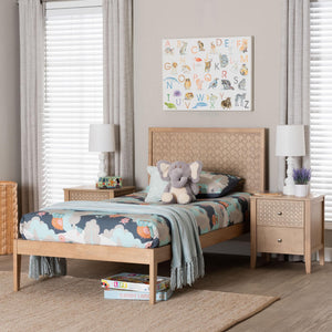 Baxton Studio Lara Twin Bedroom Set Rubberwood Platform Bed Laser Cut Geometric Headboard