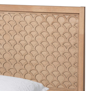 Baxton Studio Lara Twin Bedroom Set Rubberwood Platform Bed Laser Cut Geometric Headboard