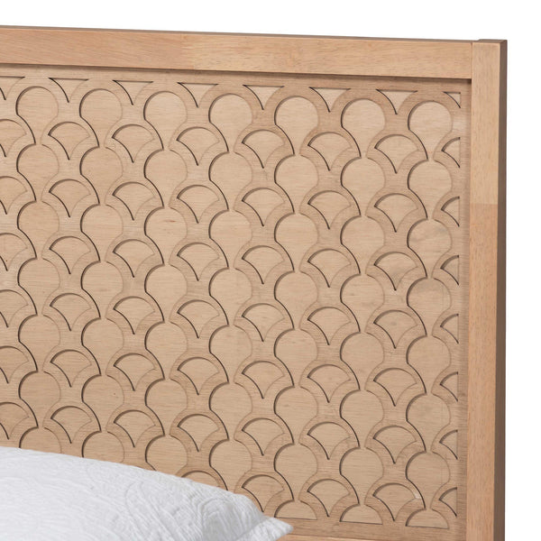 Baxton Studio Lara Twin Bedroom Set Rubberwood Platform Bed Laser Cut Geometric Headboard
