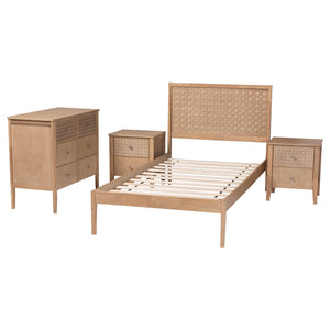 Baxton Studio Lara Twin Bedroom Set Rubberwood Platform Bed Laser Cut Geometric Headboard