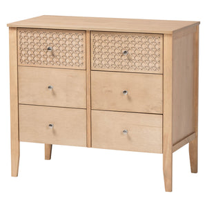 Baxton Studio Lara Twin Bedroom Set Rubberwood Platform Bed Laser Cut Geometric Headboard