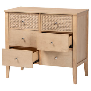Baxton Studio Lara Six Drawer Rubberwood Dresser with Geometric Laser Cut Overlay Detail