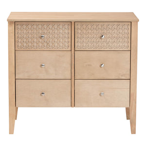 Baxton Studio Lara Six Drawer Rubberwood Dresser with Geometric Laser Cut Overlay Detail