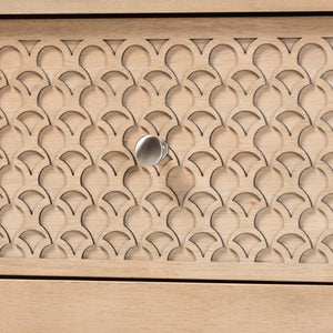 Baxton Studio Lara Six Drawer Rubberwood Dresser with Geometric Laser Cut Overlay Detail