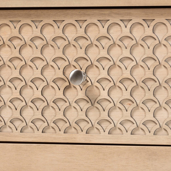 Baxton Studio Lara Six Drawer Rubberwood Dresser with Geometric Laser Cut Overlay Detail