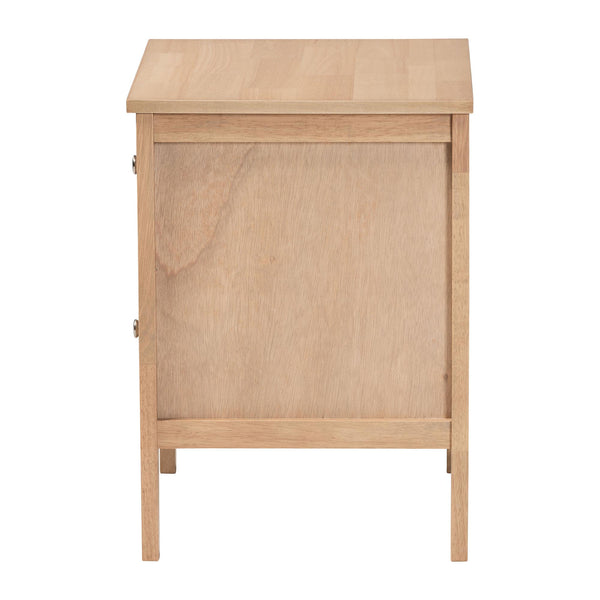 Baxton Studio Lara Rubberwood Nightstand Geometric Laser Cut Two Drawer Modern Bedside Table